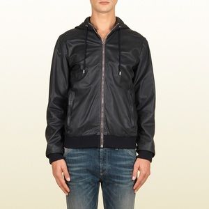 Gucci Leather Hooded Jacket